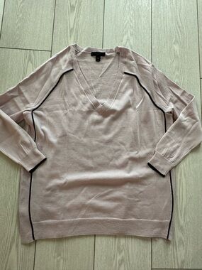 J. Crew Pale Pink V-Neck Sweater with Black Piping